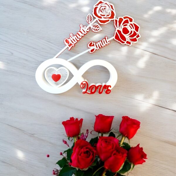 Personalized 3D Printed Infinity Love Sign with Roses & Peony – Valentine's Day Gift for Her or Him, Wedding or Anniversary Keepsake - Image 2